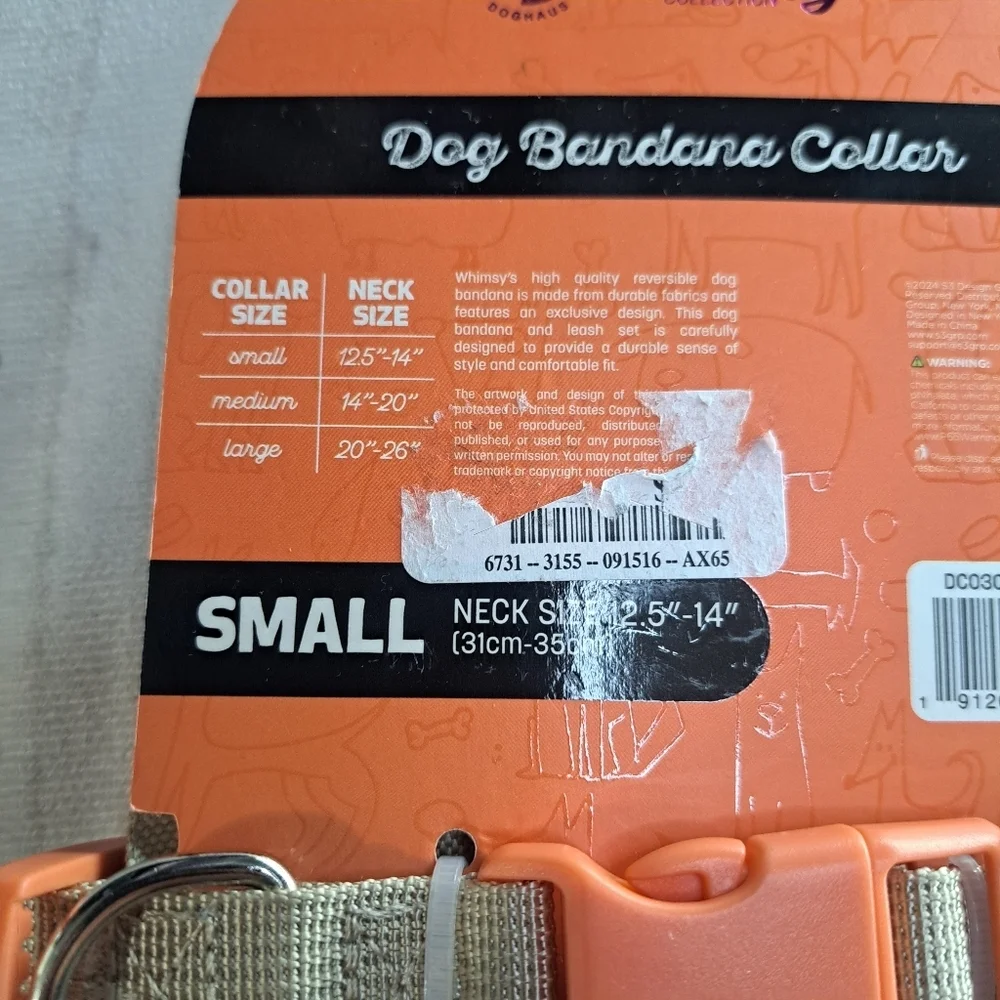 Whimsy Orange Ghost and Bat Dog Bandana Collar Size Small Reversible